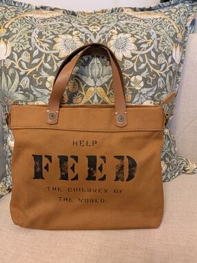 FEED Canvas Tote Bag in Brown Canvas with Leather Handles
